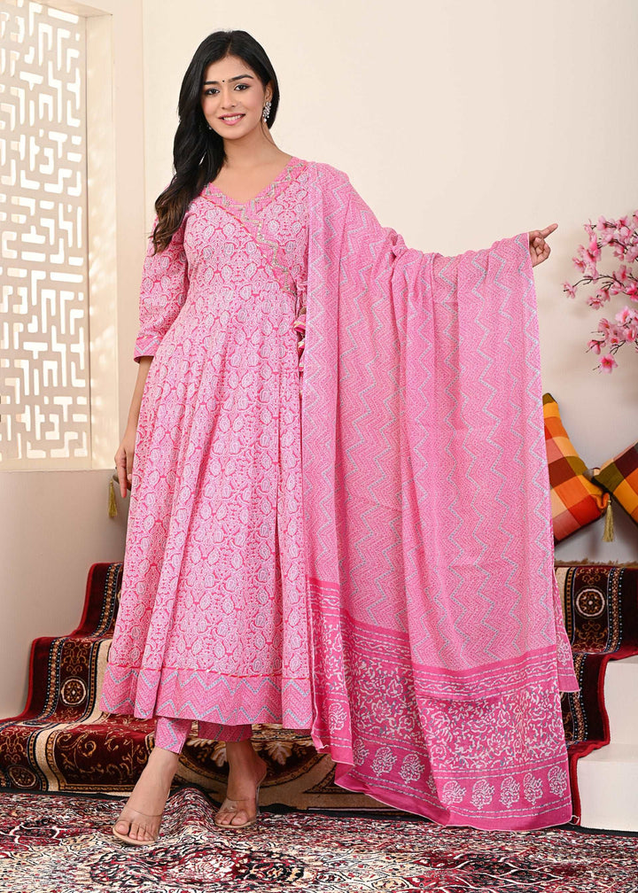 Ideal for festive gatherings, celebrations, or special events, our Pink Printed Cotton Anarkali Suit is designed to make you look and feel your best. Don't miss the chance to add this timeless piece to your collection.